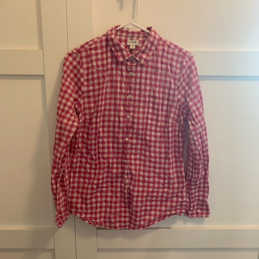 J. Crew pink Gingham Button-Down Shirt